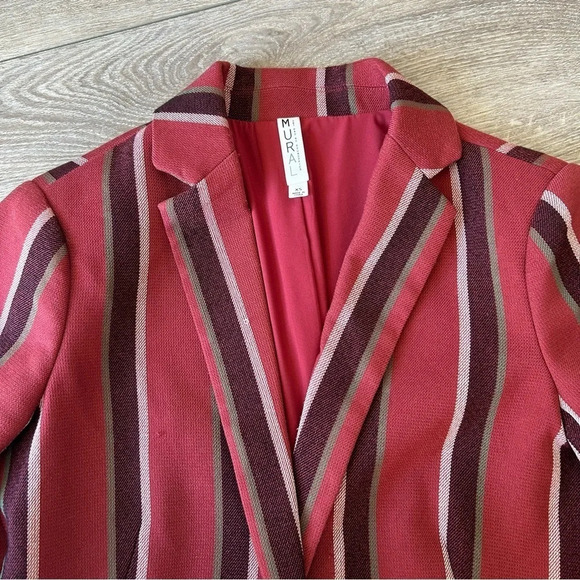 Mural Red Burgundy Stripe Button Blazer - Picture 6 of 16